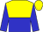 Yellow and blue halved horizontally, blue sleeves, yellow cap