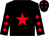 Black, red star, diamonds on sleeves, black cap, red stars