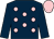 Dark blue, pink spots, dark blue sleeves, pink cap