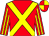 Red, yellow cross sashes, red sleeves, yellow stripes, quartered cap
