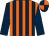 Dark blue, orange stripes, dark blue sleeves, quartered cap