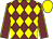 Garnet body, yellow diamonds, garnet arms, yellow seams, yellow cap