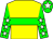 Yellow body, green hoop, green arms, white stars, green cap, white star