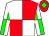 White and red quartered, white and green quartered sleeves, red cap, green diamond