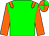 Big-green body, orange epaulettes, orange arms, orange cap, big-green quartered