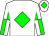 White, green diamond, white and green quartered sleeves, white cap, green diamond