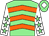 Light green, orange chevrons, white sleeves, light green stars, light green cap, white diamond