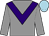 Grey body, purple chevron, grey arms, soft blue cap