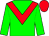 Green body, red chevron, green arms, red cap