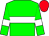 Green body, white hoop, green arms, white armlets, red cap