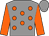 Grey, orange spots, orange sleeves, grey cap