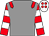 grey, red epaulettes,, red and white hooped sleeves, red spots on white cap