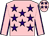 Pink, purple stars, pink sleeves, purple seams, pink cap, purple stars