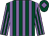Dark green and mauve stripes, mauve and dark green striped sleeves, dark green cap, mauve diamond