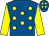 Royal blue, yellow spots, sleeves and spots on cap