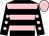 Black, pink hoops, black sleeves, pink spots, pink cap