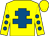 Yellow, royal blue cross of lorraine, yellow sleeves, royal blue spots