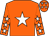 Orange, white star, white stars on sleeves, orange cap, white stars