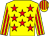 Yellow, red stars, striped sleeves & cap