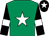 Emerald green, white star, black sleeves, white armlet, black cap, white star