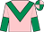 Pink, emerald green chevron, halved sleeves, emerald green and pink quartered cap