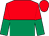 red and emerald green halved horizontally, red and emerald green halved sleeves, red cap