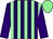 Purple and light green stripes, purple sleeves, light green cap