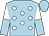 Light blue, white spots, white and light blue halved sleeves, light blue cap