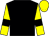 Black body, yellow arms, black armlets, yellow cap