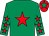 Emerald green, red star, emerald green sleeves, red stars, red cap, emerald green star