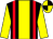 Black, yellow stripe,red braces, yellow sleeves, yellow and black quartered cap