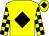 Yellow, black diamond, yellow and black checked diamond sleeves, yellow cap, black diamond