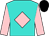 Turquoise, pink diamond and sleeves, black cap