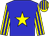 Big-blue body, yellow star, yellow arms, big-blue striped, yellow cap, big-blue striped
