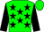 Green body, black stars, black arms, green cap