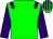 Green body, purple epaulettes, purple arms, green cap, purple striped