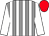 Grey & white stripes, white sleeves, red cap
