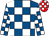 Royal blue & white check, red & white check cap