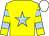 Yellow, light blue star, hooped sleeves, white cap