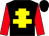 Black, yellow cross of lorraine, red sleeves, black cap