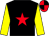 Black, red star, yellow sleeves, black & red quartered cap