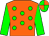 orange, green spots, green sleeves, quartered cap