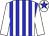 white, blue stripes, white sleeves, blue star on cap