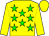 yellow, green stars, yellow sleeves and cap