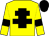 Yellow body, black cross of lorraine, yellow arms, black armlets, black cap