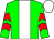 green, white stripe, red chevrons on sleeves, white cap
