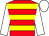 Red, yellow hoops, white sleeves and cap