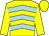 Yellow, light blue chevrons, yellow sleeves and cap