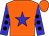 orange, blue star, black spots on blue sleeves