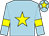 light blue, yellow star, yellow armbands, yellow star on cap